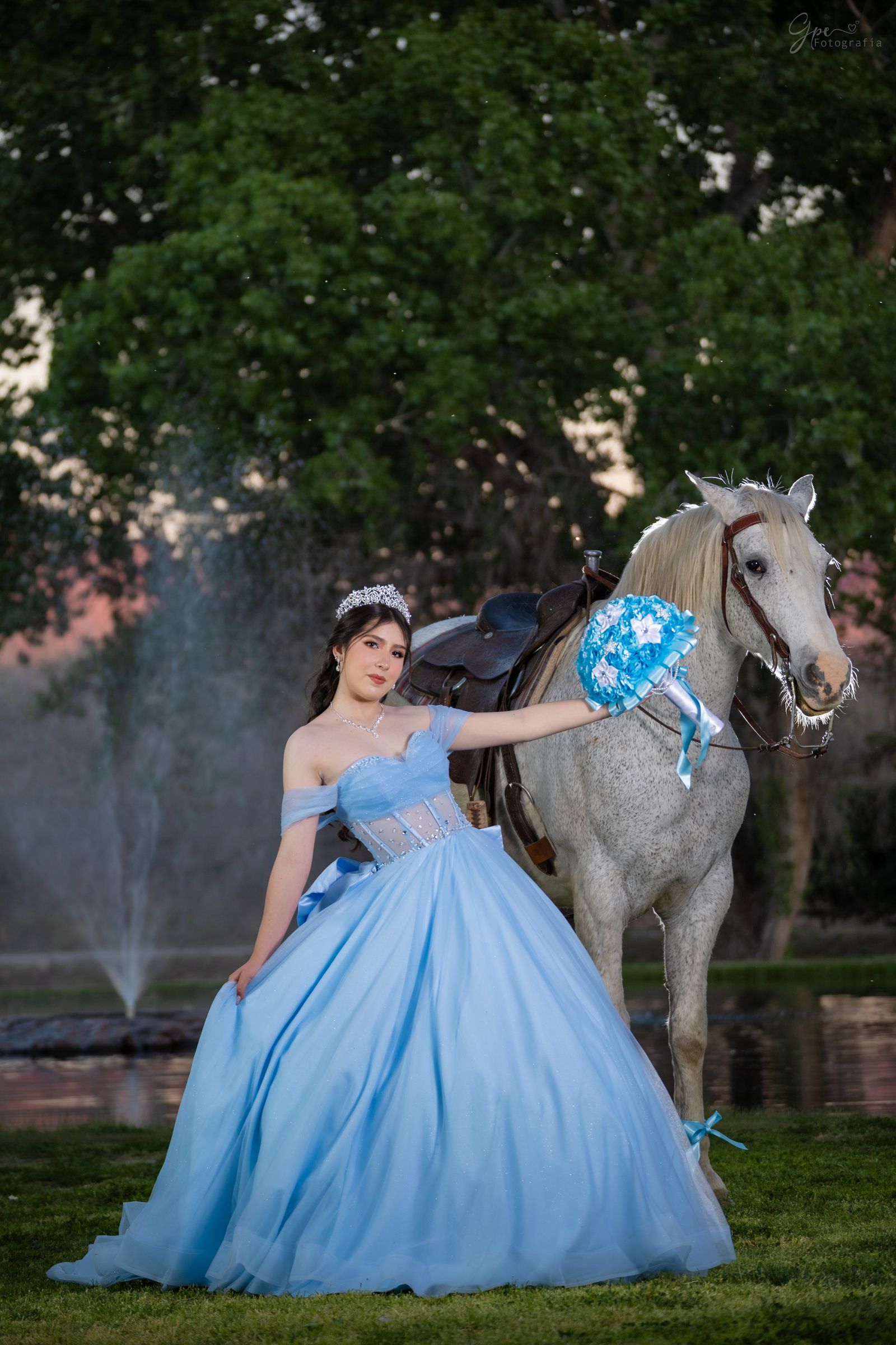 Lluvia junto al caballo con fuente